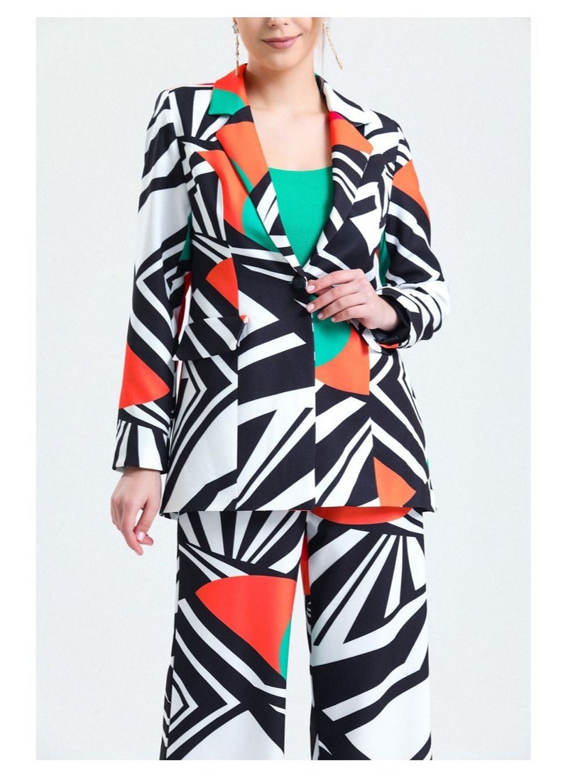 Contessa - CONTESSA Graphic Printed Multi Color Elegant Suit - Image 1