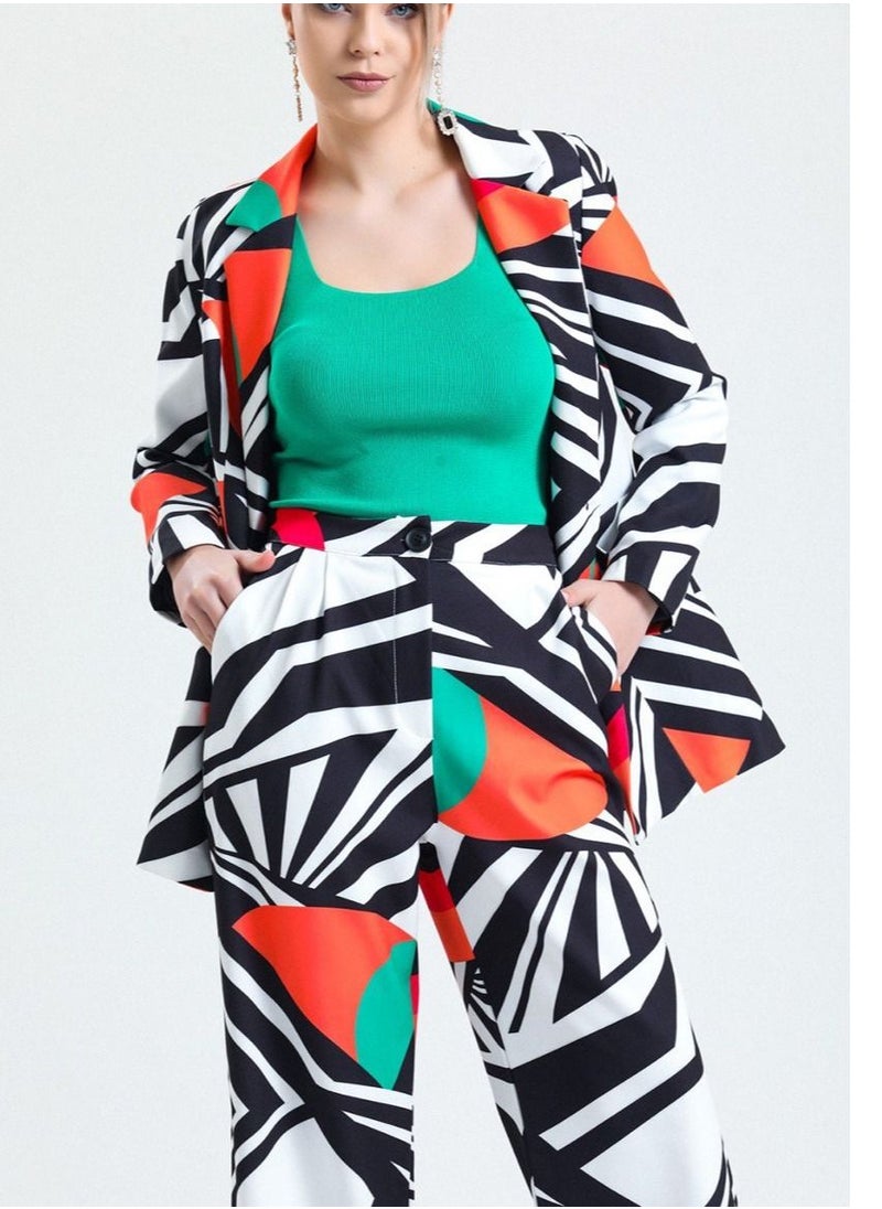 Contessa - CONTESSA Graphic Printed Multi Color Elegant Suit - Image 1