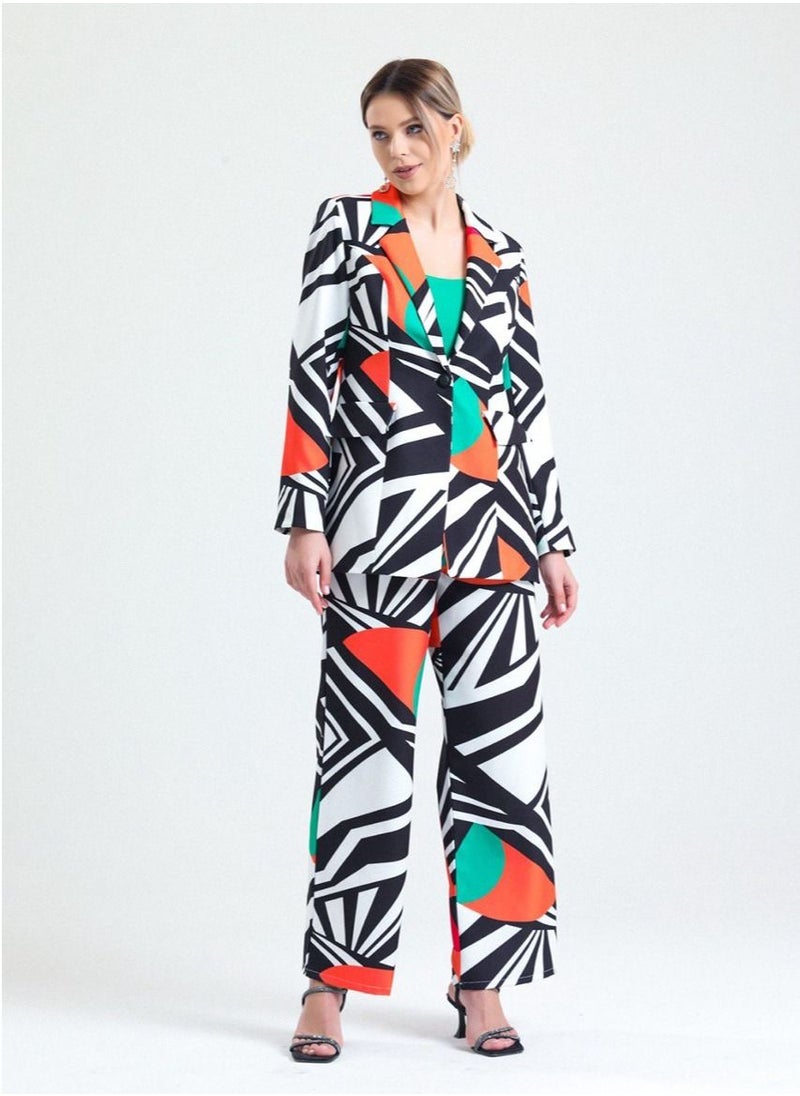 Contessa - CONTESSA Graphic Printed Multi Color Elegant Suit - Image 1