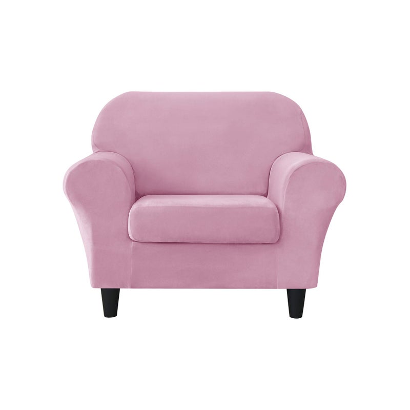 CONRUSER Stretch Sofa Slipcover Soft Velvet Sofa Covers Single Seat Couch Cover with Cushion Cover Furniture Protector Pink S