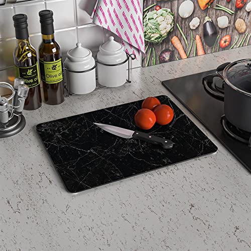 DESTALYA Chopping Board Tempered Glass 11.8’’ x 15.7’’ | Heat Tolerant Shatter Resistant Cutting Board | Black Marble Pattern Decorative Tray for Kitchen (Black L) - Image 3