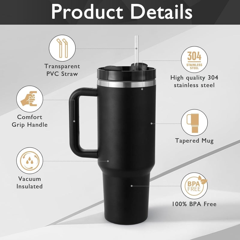 TRIVYOM Insulated Coffee Mug 40oz Stainless Steel Tumbler with Straw and Handle Vacuum Insulated Double Wall Vacuum Travel Coffee Mug Leakproof Coffee Mug 1200ML Multicolor - Image 3