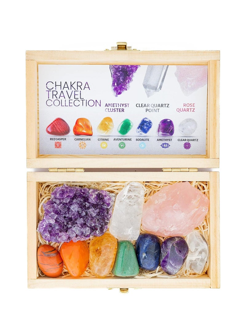 general Scented Crystal & Healing Stone Set with Wooden Gift Box Including 7 Frosted Gemstones, Amethyst, Rose Quartz, Quartz Crystal Dots, Stone Guide for Beginners, Meditation, Yoga - Image 1