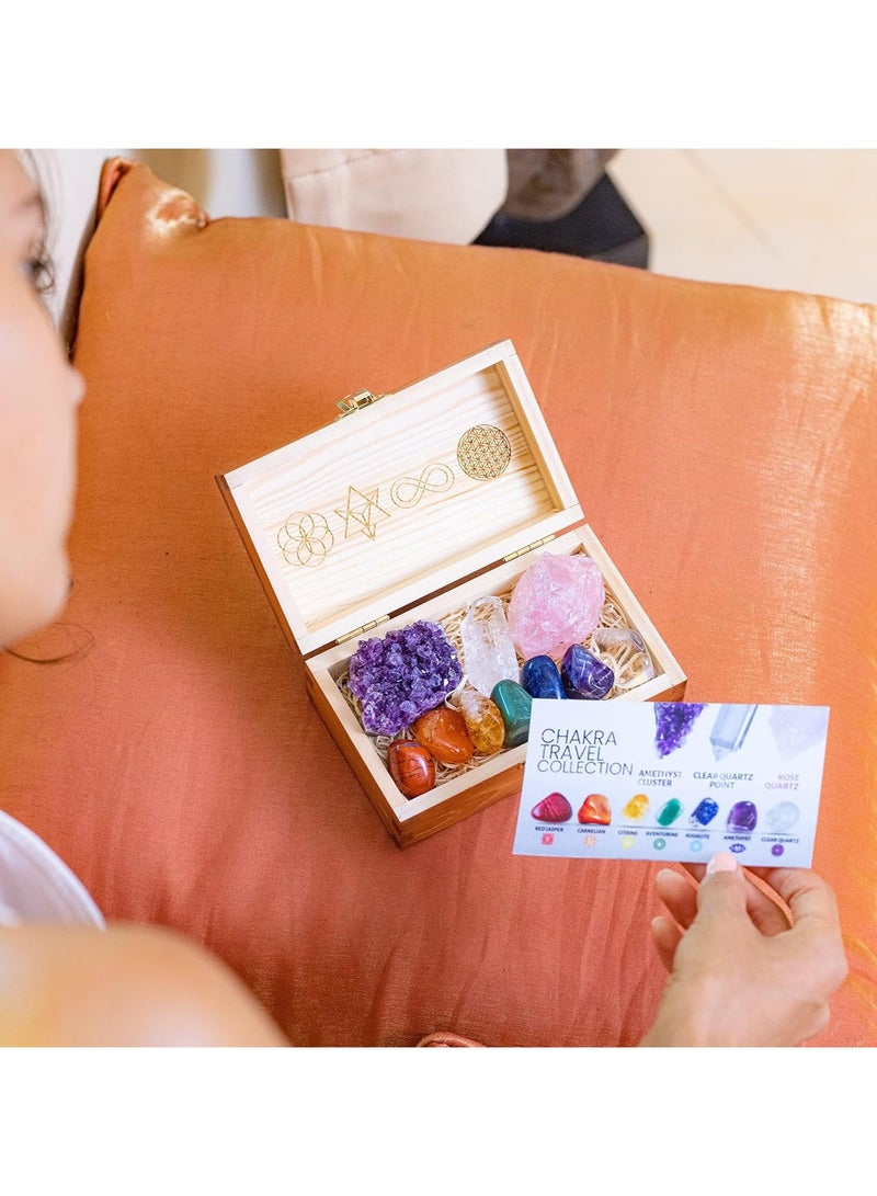 general Scented Crystal & Healing Stone Set with Wooden Gift Box Including 7 Frosted Gemstones, Amethyst, Rose Quartz, Quartz Crystal Dots, Stone Guide for Beginners, Meditation, Yoga - Image 3