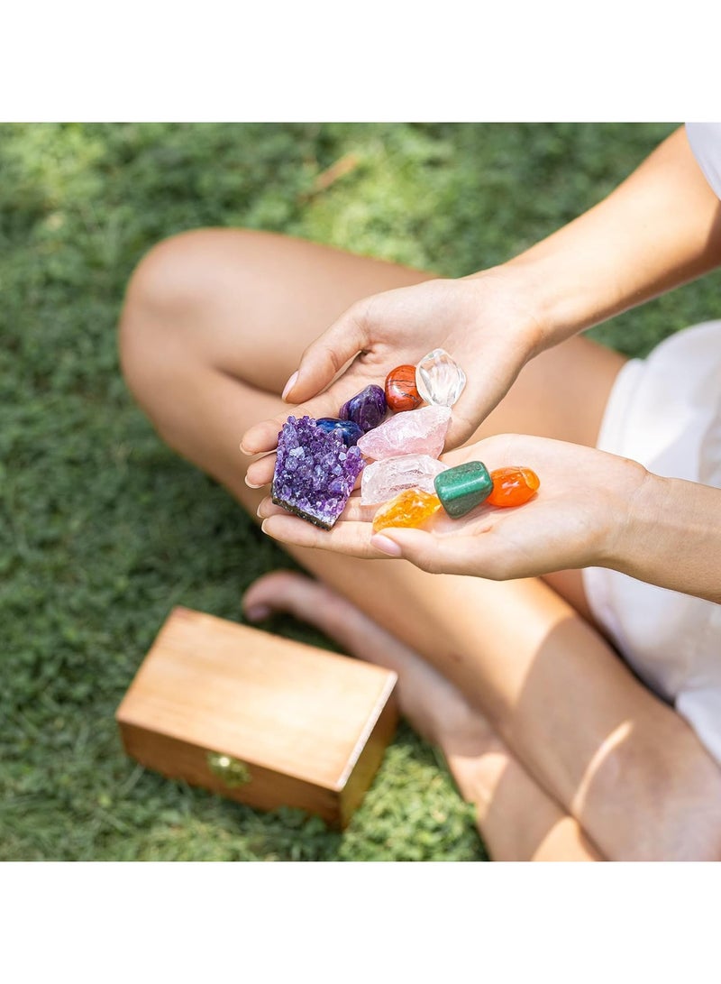 general Scented Crystal & Healing Stone Set with Wooden Gift Box Including 7 Frosted Gemstones, Amethyst, Rose Quartz, Quartz Crystal Dots, Stone Guide for Beginners, Meditation, Yoga - Image 2