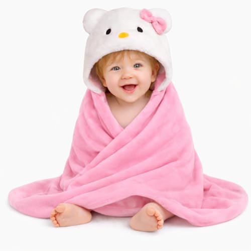 BRANDONN New Born Baby Blanket Pack of Super Soft Bathrobe Wrapper Bath Towel for Boys, Girls, Babies (Pink & White, Length 82 cm x Width 82 cm, 0-12 Months) - Image 1