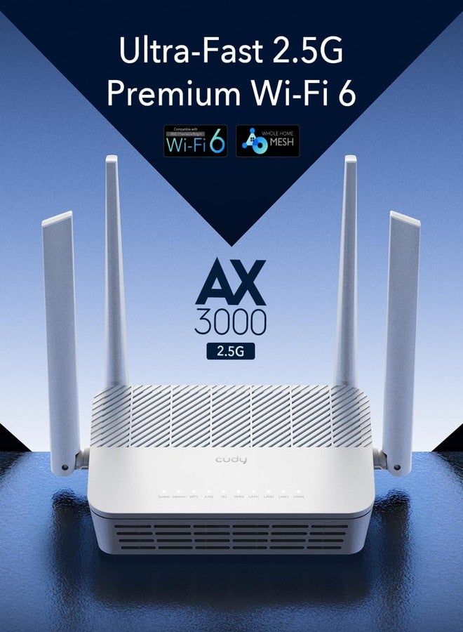 كودي راوتر Cudy AX3000 متعدد الجيجابت ثنائي النطاق بتقنية WiFi 6 Mesh، منفذ WAN RJ45 بسرعة 2.5 جيجابت في الثانية، 4 منافذ جيجابت RJ45، 4 هوائيات 5 ديسيبل، MU-MIMO، OpenVPN، Wireguard، Zerotier، IPsec VPN، تطبيق سحابي - Image 2