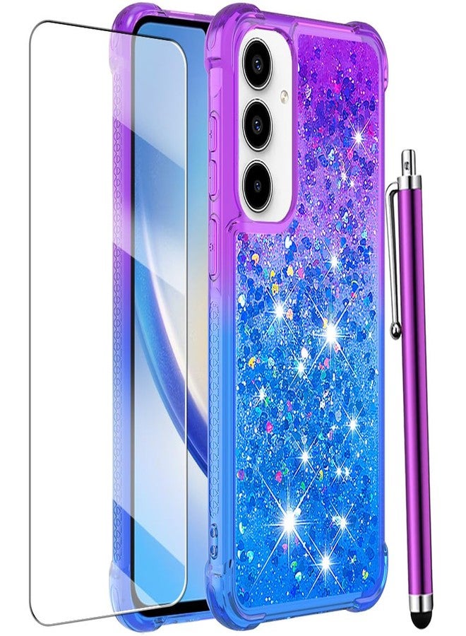 CAIYUNL for Samsung Galaxy A15 5G Case with Screen Protector, Women Girls Glitter Bling Liquid Floating Cute Phone Case Soft TPU Slim Silicone Shockproof Protective for Samsung A15 5G - Blue Purple - Image 1