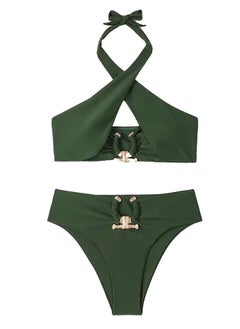 Women Small Size Swimsuit Cross Swimwear Bikinis Set Metal Connected Bathing Suit Bikini Strap Solid Split High Waist Bikini Swimwear Army Green / S (Bust 72-80/Waist 60-66/Hip 78-86) - pzsku/Z46CF2C1302B04EC75596Z/45/_/1704873555/db72c01d-be19-4c67-bb4d-0aef06a099ee