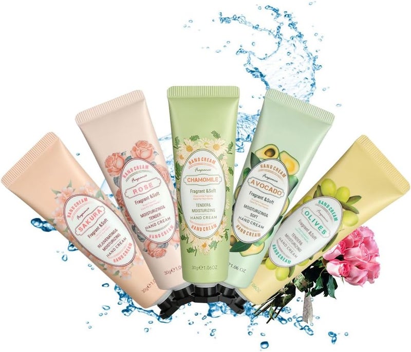 LOPHE Hand Cream 5 x 30g Hand Cream Gift Set Moisturising Hand Cream Natural Plant Flower Fruit Flavour Gentle Hand Cream Lotion Pack of 5 Travel Size Gifts for Women Mothers Day Gifts B