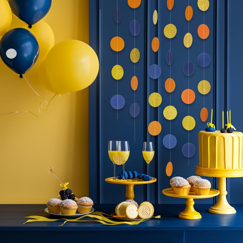 Weven Circle String Decorations Paper Garlands Party Streamers, 30 Feet (Gold Glitter, Yellow, Blue) - Image 4