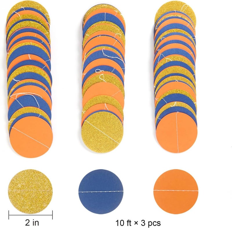 Weven Circle String Decorations Paper Garlands Party Streamers, 30 Feet (Gold Glitter, Yellow, Blue) - Image 3