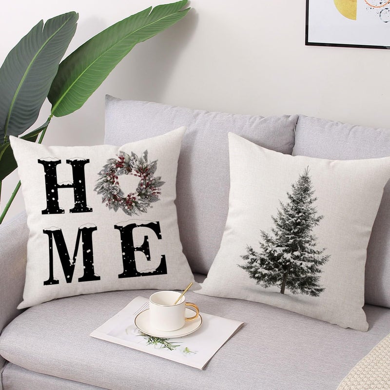 Coeufuedy Christmas Pillow Covers 18x18 Inch Set of 4 Home Noel Truck Christmas Tree Holiday Cushion Covers Farmhouse Christmas Decoration for Sofa Couch Living Room - Image 2