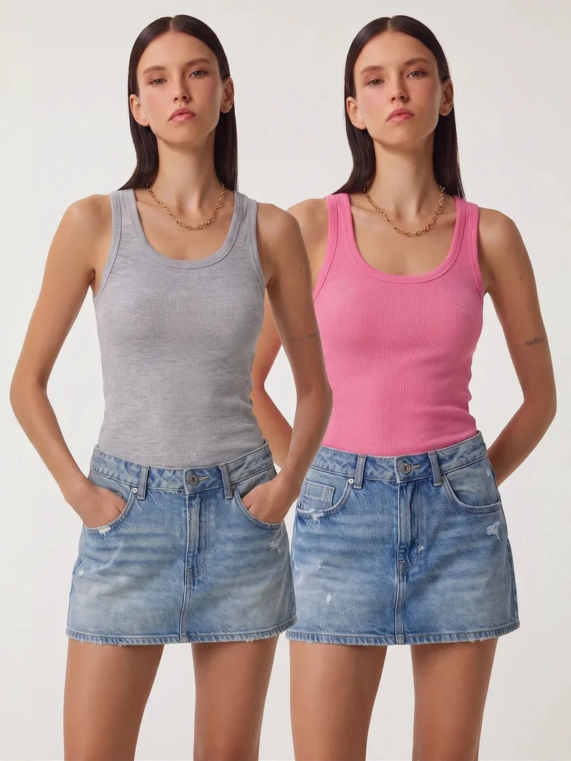 هابينس اسطنبول ISTANBUL Fitted U Collar Knitted 2- Pack Tank Top