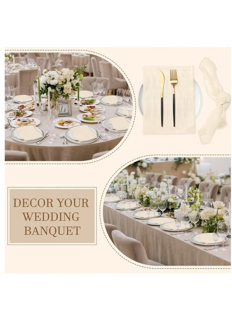 مناديل قماشية من القطن والكتان، 12 قطعة مناديل قماشية مصنوعة يدويًا مع هامش، مناديل عشاء زفاف ناعمة من القماش مربعة الشكل مع هامش لحفلات العشاء والحفلات وحفلات الزفاف ومناديل زفاف عاجية اللون - Image 5