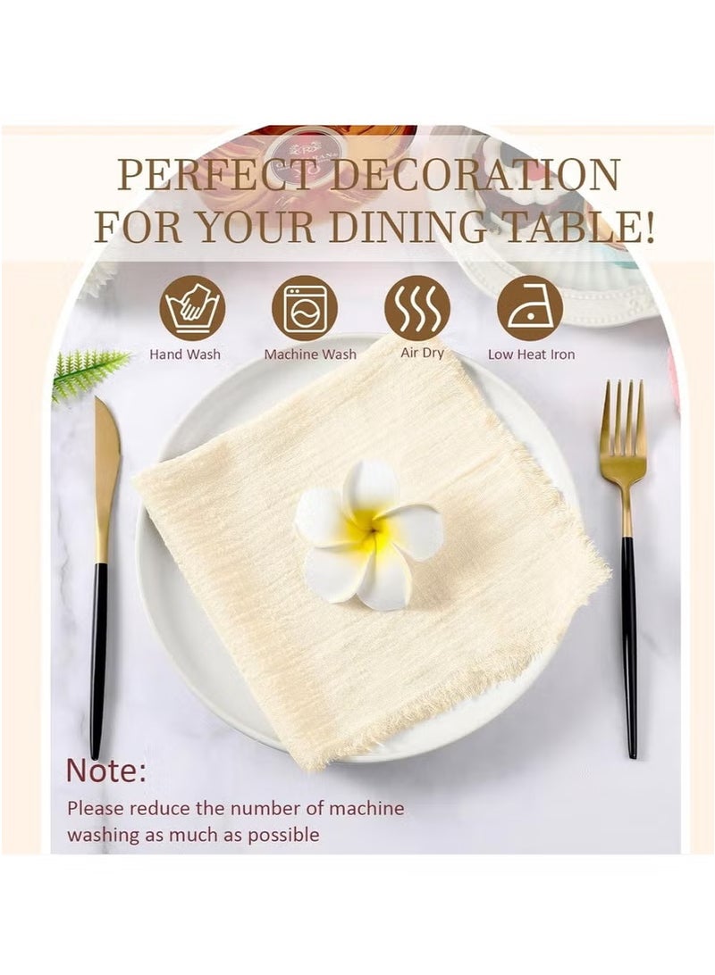 مناديل قماشية من القطن والكتان، 12 قطعة مناديل قماشية مصنوعة يدويًا مع هامش، مناديل عشاء زفاف ناعمة من القماش مربعة الشكل مع هامش لحفلات العشاء والحفلات وحفلات الزفاف ومناديل زفاف عاجية اللون - Image 4
