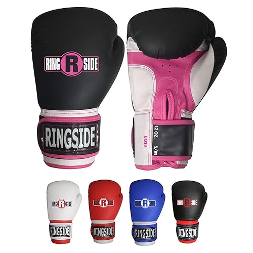 Ringside قفازات تدريب الملاكمة الاحترافية من رينغسايد، كيك بوكسينغ، موياي تاي، جل، للملاكمة، صغيرة/متوسطة، سوداء/وردية - Image 1