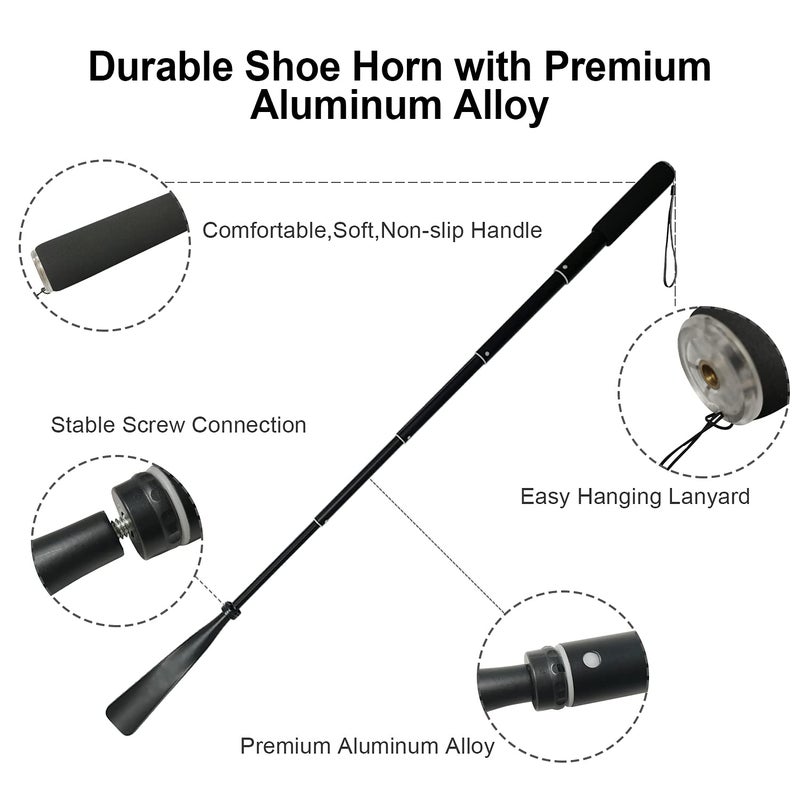 TriPro Shoe Horn Long Handle -15"-37" Telescopic Metal Shoe Horn Adjustable Length, Aluminum Alloy, Portable Long Handled Shoe Horn, Shoe Horn Long Handle For Seniors Men Women Kids - Image 4