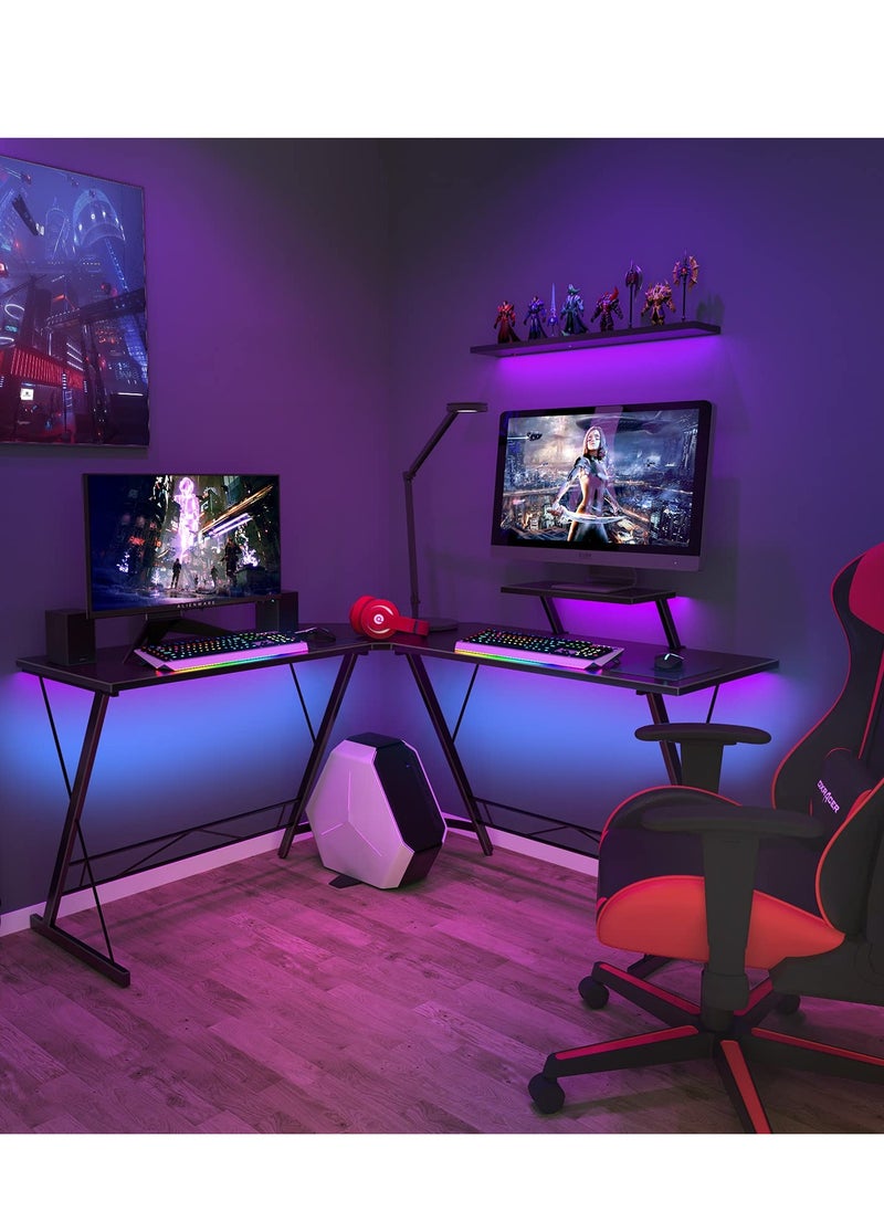 Golden - Computer Desk,L Shaped Gaming Desk,Computer Corner Desk with Monitor Stand,Home Office Desk,Easy Assembly(White) - Image 1