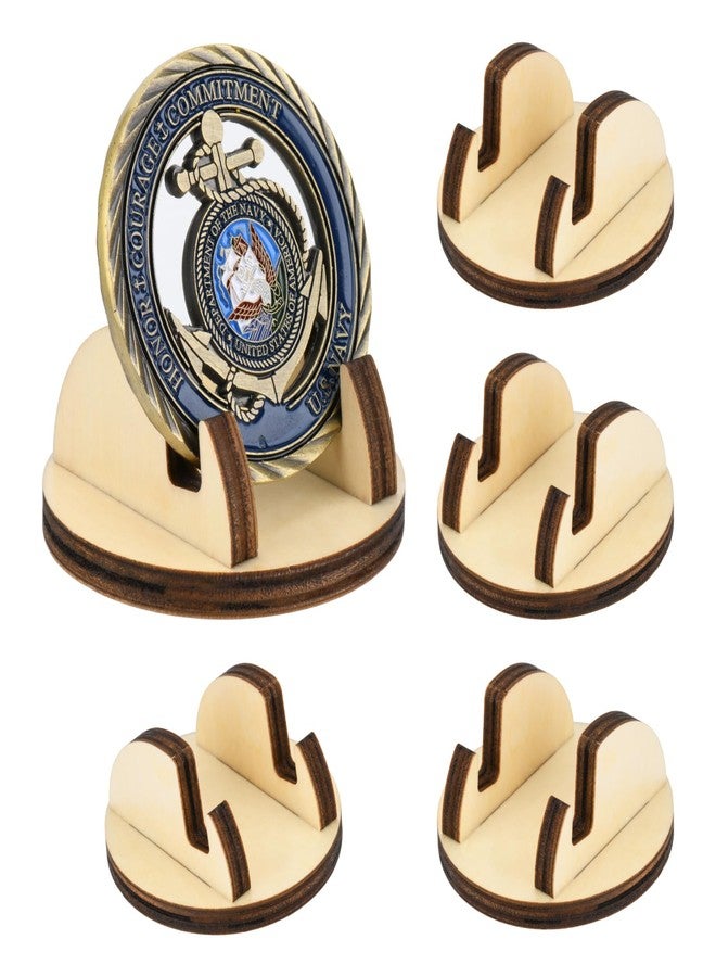 Homakover Wood Challenge Coin Holder (5 Pack), Military Coin Display Stand, Shelf Top Coin Holder for Veterans and Collectors, Token Medallion Holder, Holder for 1.5-4.9 inches Coins - Image 1