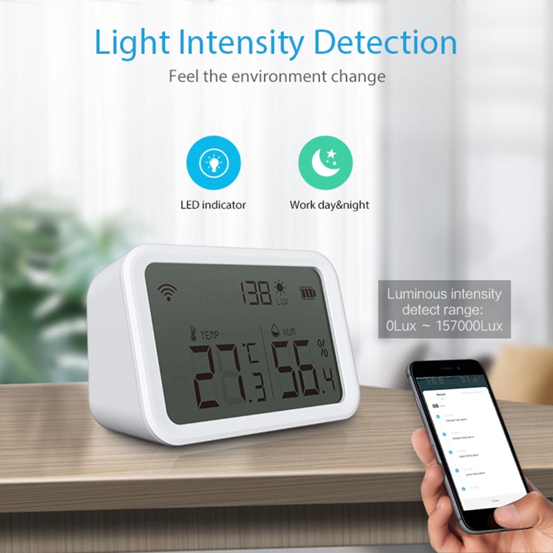 NEO Coolcam Tuya WiFi Smart Temperature and Humidity Sensor Luminance Detector Indoor Hygrometer Thermometer with LCD display - Image 3