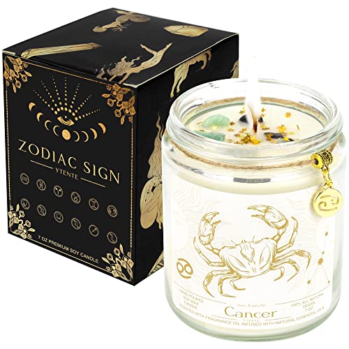 YTENTE Cancer Candles, Cancer Gifts for Women Zodiac Sign Crystals Candles Jar,Astrology Scented Soy Candles for Women Mom Friends Sister Daughter Birthday Mother's Day Gift - Image 1