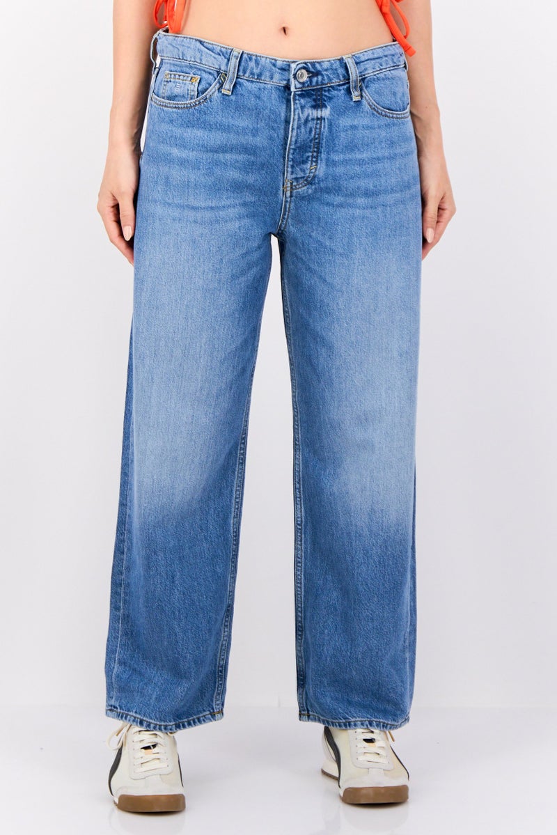 ESPRIT جينز نسائي فضفاض مغسول غير قابل للتمدد بتصميم ريترو، أزرق - Image 1