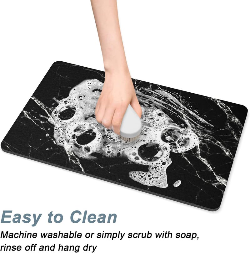 Rnivvi Dog Food Mat, 12" x 19" Marble Absorbent Dog Cat Bowl Mat for Food and Water, Cute Anti-Slip Rubber Pet Feeding Rug Protect Floors, Puppy Placemat for Feeding & Watering Supplies, Black - Image 5