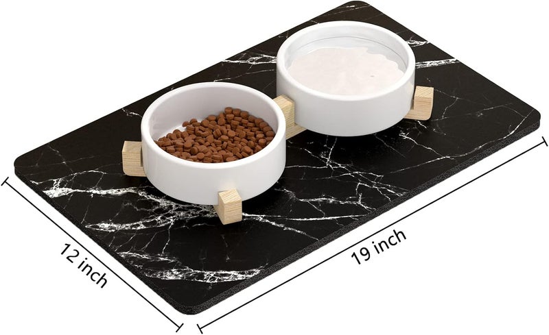 Rnivvi Dog Food Mat, 12" x 19" Marble Absorbent Dog Cat Bowl Mat for Food and Water, Cute Anti-Slip Rubber Pet Feeding Rug Protect Floors, Puppy Placemat for Feeding & Watering Supplies, Black - Image 2