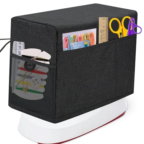 BOHEMIABY Sewing Machine Cover Protective Dust Cover with Storage Pocket and Side Handles Fits Most Standard Machines Printed Sewing Patterns Black - Image 1