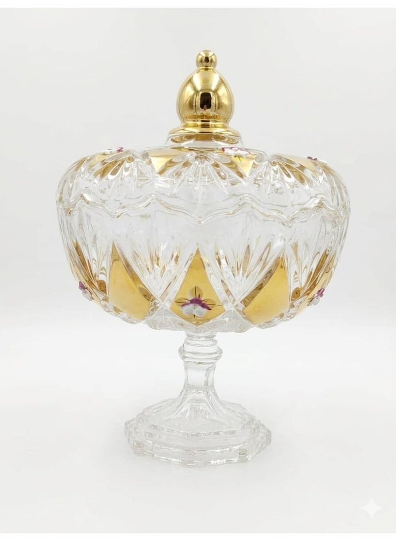 Luxury glass bonbonnière with lid and embossed gold patterns - a serving bowl for sweets and chocolates - Image 4