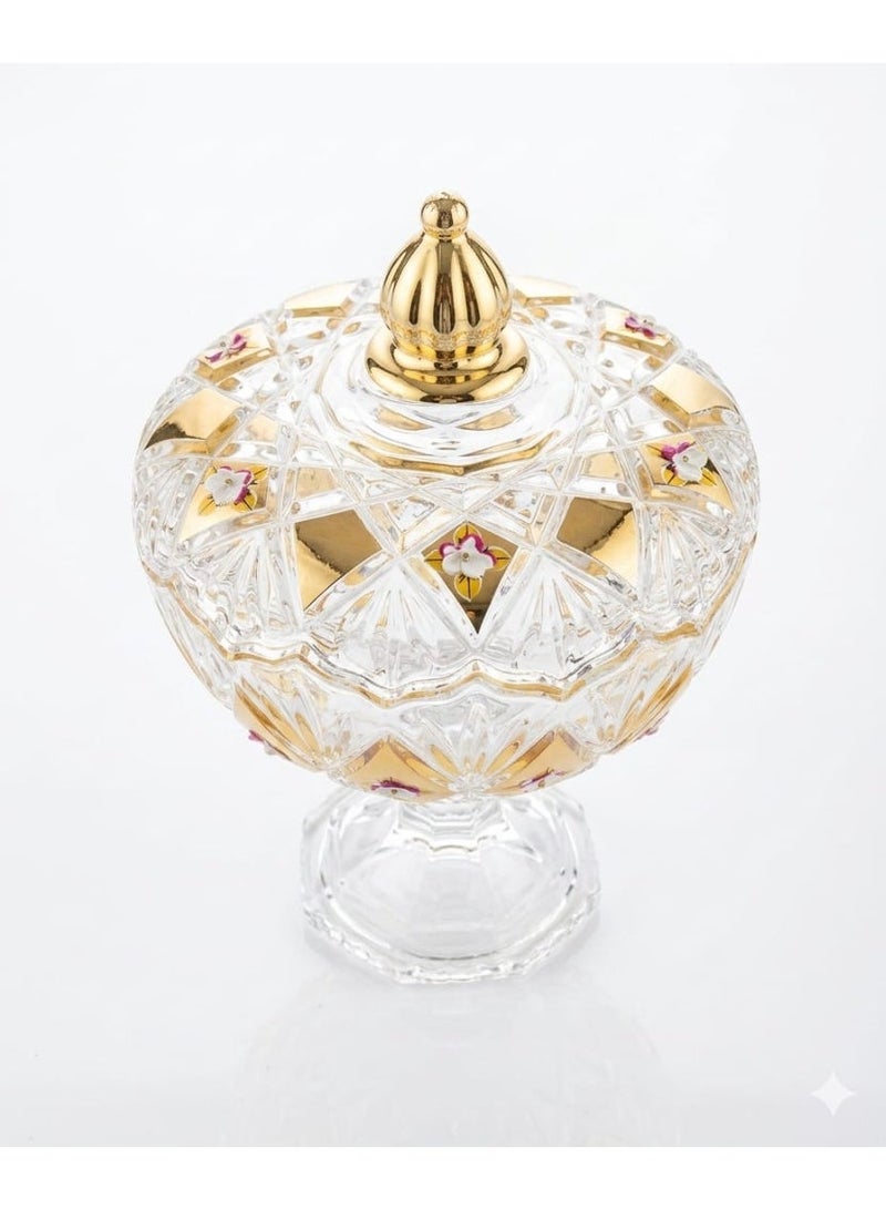 Luxury glass bonbonnière with lid and embossed gold patterns - a serving bowl for sweets and chocolates - Image 2