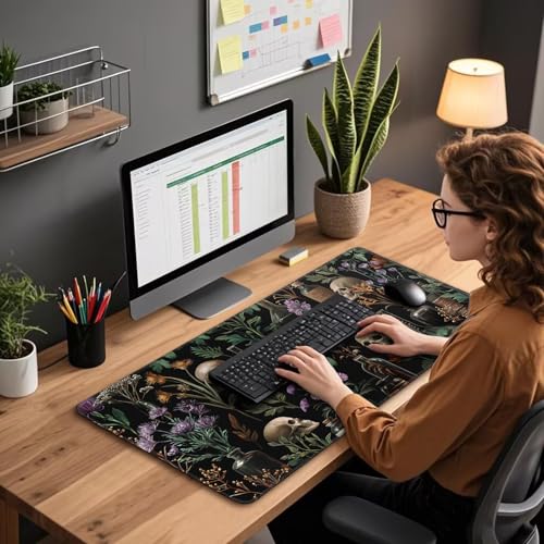 Mcapirivo Large Gaming Mouse Pad 31.5x15.7 Inch, XXL Mousepad with Non-Slip Rubber Base & Stitched Edges, Extended Desk Mat for Computer/Laptop/Office/Home Goth Floral Black Mystical - Image 3