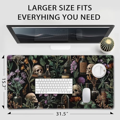 Mcapirivo Large Gaming Mouse Pad 31.5x15.7 Inch, XXL Mousepad with Non-Slip Rubber Base & Stitched Edges, Extended Desk Mat for Computer/Laptop/Office/Home Goth Floral Black Mystical - Image 4