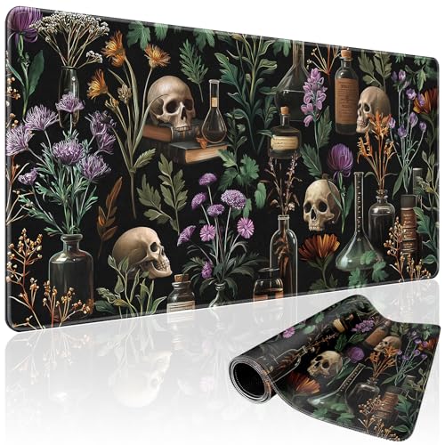 Mcapirivo Large Gaming Mouse Pad 31.5x15.7 Inch, XXL Mousepad with Non-Slip Rubber Base & Stitched Edges, Extended Desk Mat for Computer/Laptop/Office/Home Goth Floral Black Mystical - Image 1