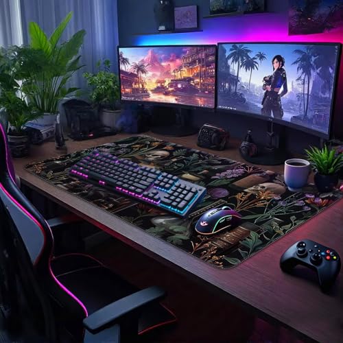 Mcapirivo Large Gaming Mouse Pad 31.5x15.7 Inch, XXL Mousepad with Non-Slip Rubber Base & Stitched Edges, Extended Desk Mat for Computer/Laptop/Office/Home Goth Floral Black Mystical - Image 2
