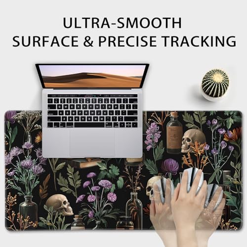 Mcapirivo Large Gaming Mouse Pad 31.5x15.7 Inch, XXL Mousepad with Non-Slip Rubber Base & Stitched Edges, Extended Desk Mat for Computer/Laptop/Office/Home Goth Floral Black Mystical - Image 5