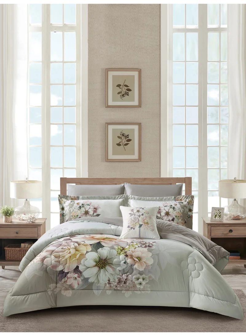 دوناتيلا طقم مفرش سرير كامل 7 قطع مقاس مزدوج 240×260 سم , مايكروفايبر ناعم , تطريز مشجر انيق يناسب سرير 200×200سم