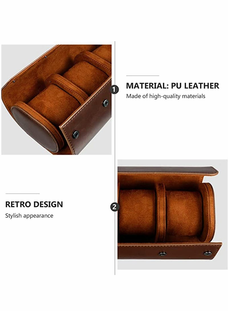 Watch Storage Box Premium 3 Slots PU Leather Roll Travel Case for Men and Women Home Storage, Travel, Display - Image 5