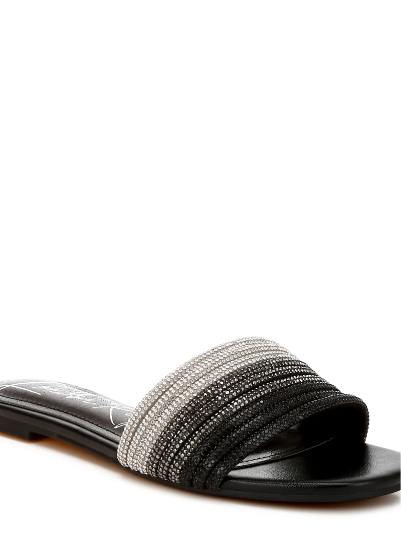 London Rag Black Strap Slip On Flats