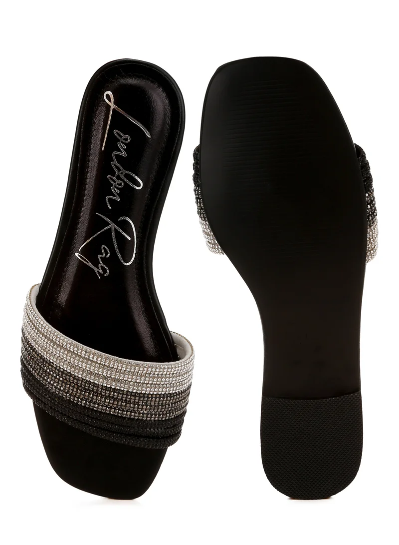 London Rag Black Strap Slip On Flats