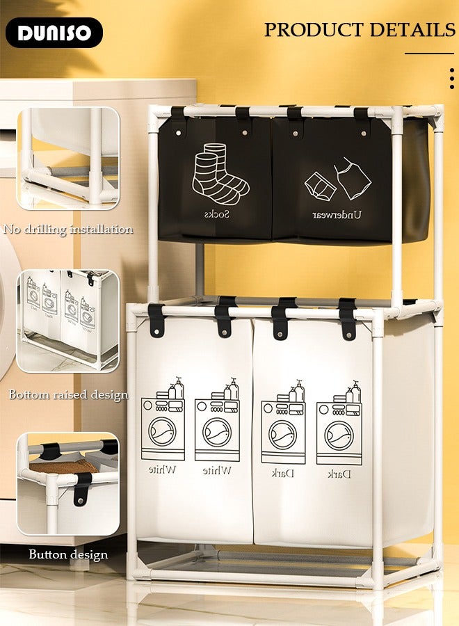 DUNISO Double Deck Laundry Basket,Partitioned storage Laundry Hamper,Portable and Collapsible Folding Clothes Laundry Basket Storage with Removable Liner Bag,Washing Storage Dirty Clothes Bag for Bathroom Bedroom Home - Image 2