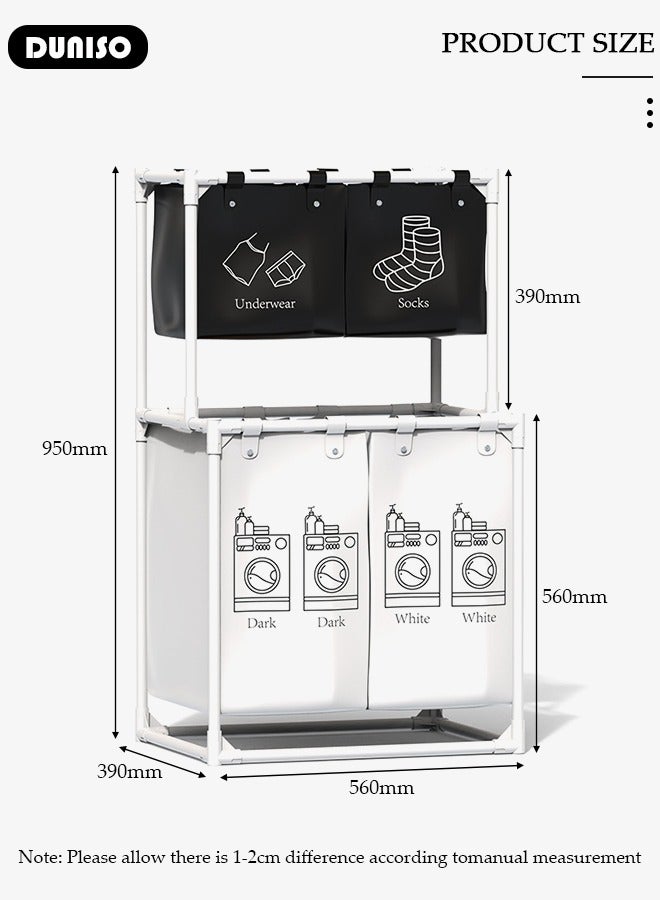 DUNISO Double Deck Laundry Basket,Partitioned storage Laundry Hamper,Portable and Collapsible Folding Clothes Laundry Basket Storage with Removable Liner Bag,Washing Storage Dirty Clothes Bag for Bathroom Bedroom Home - Image 4