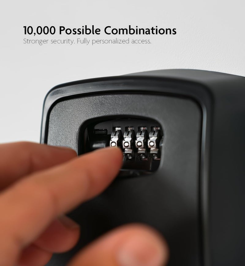 Iron Lock صندوق قفل المفاتيح XXL للتثبيت على الحائط - صندوق مفاتيح خارجي مقاوم للماء مع هيكل معدني قوي وتركيب مكون من 4 أرقام - صندوق قفل للمفاتيح خارج المنزل، للإيجارات ووكلاء العقارات (أسود، XXL) - Image 3