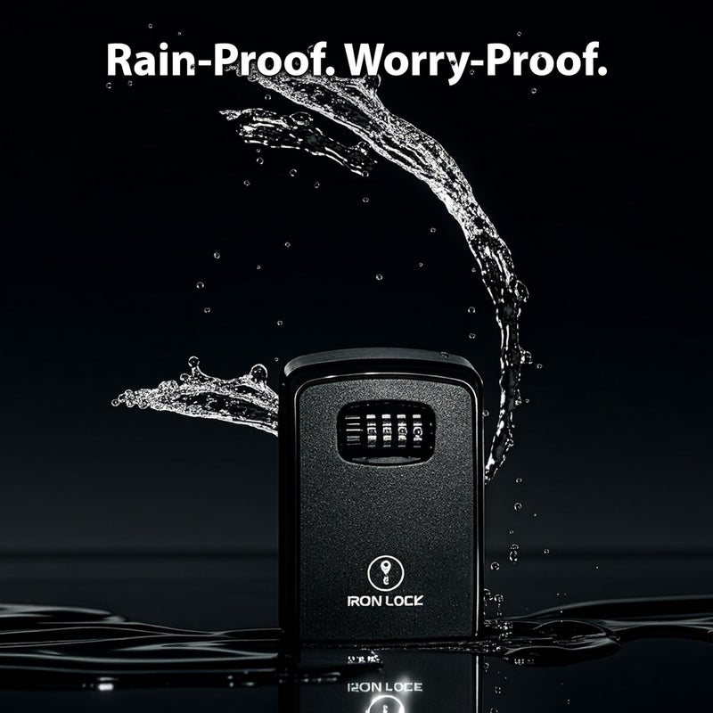 Iron Lock صندوق قفل المفاتيح XXL للتثبيت على الحائط - صندوق مفاتيح خارجي مقاوم للماء مع هيكل معدني قوي وتركيب مكون من 4 أرقام - صندوق قفل للمفاتيح خارج المنزل، للإيجارات ووكلاء العقارات (أسود، XXL) - Image 2