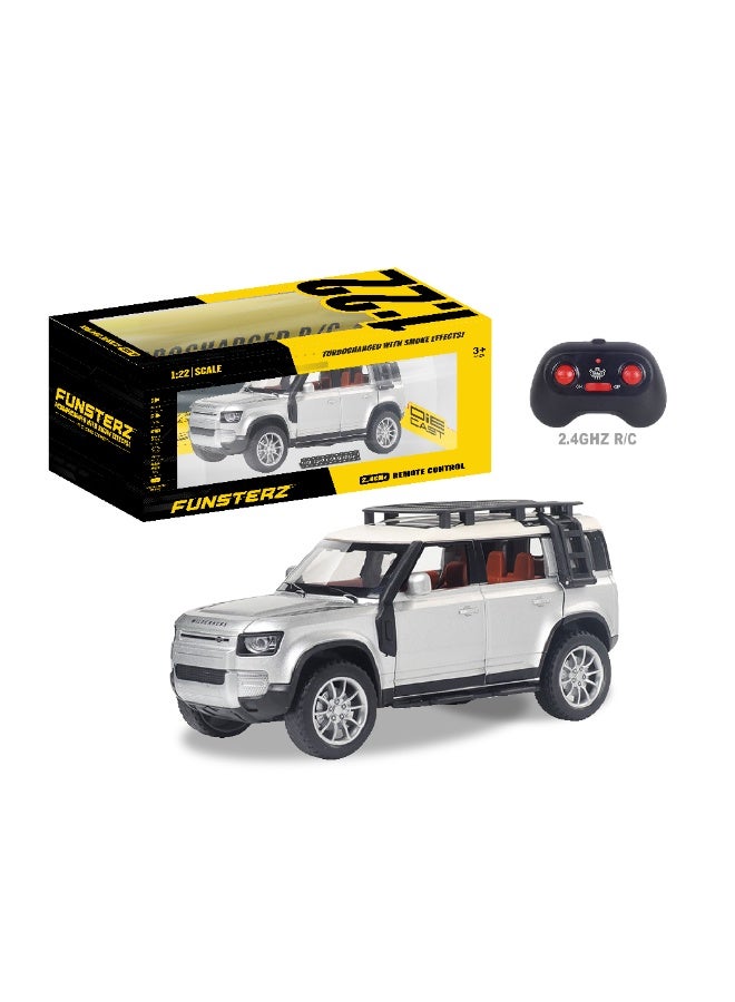 Funsterz 1:22 RC Land Rover Defender – Alloy Body Off-Road Car with Sound, Lights, Spray Mist, Opening Doors, Rechargeable Battery & Full-Function Remote Control - Image 1