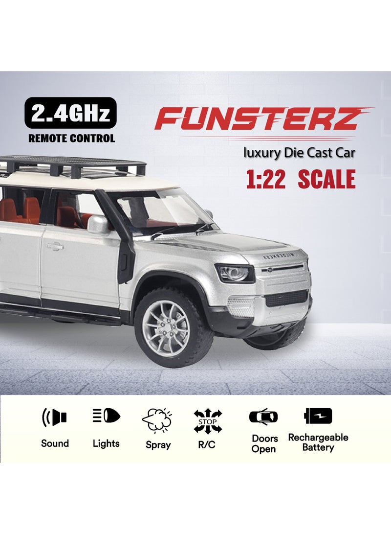 Funsterz 1:22 RC Land Rover Defender – Alloy Body Off-Road Car with Sound, Lights, Spray Mist, Opening Doors, Rechargeable Battery & Full-Function Remote Control - Image 2