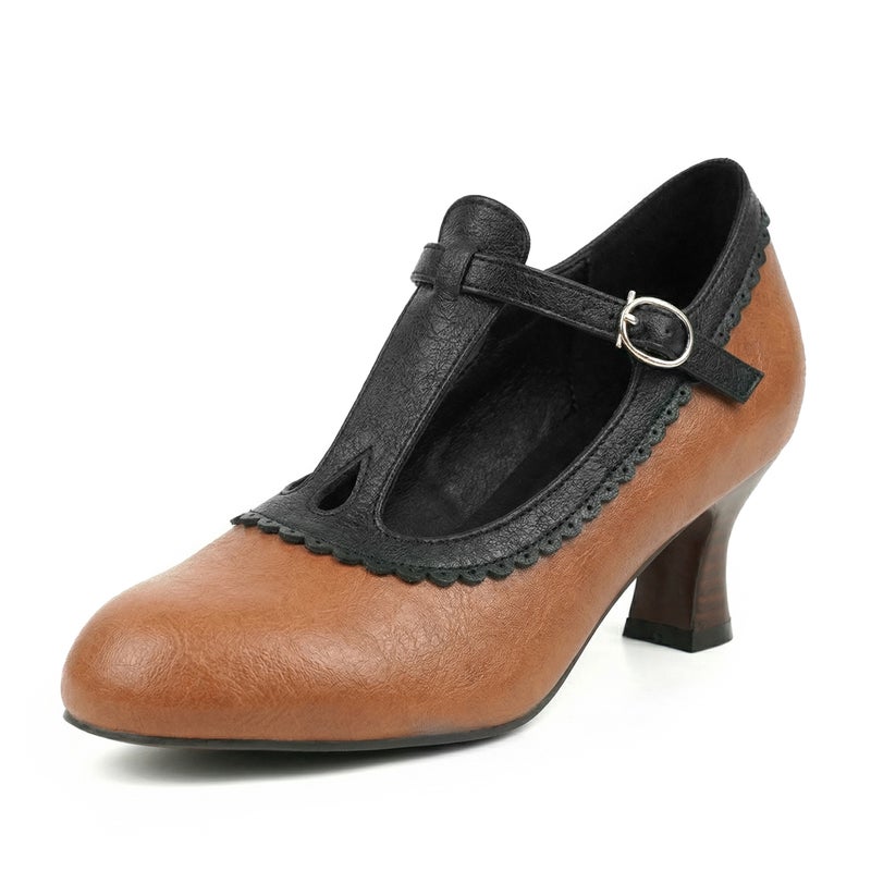 Model 2026 Round-Toe T-Strap Shallow Mouth High-Heeled Shoes In Sizes 32-50, Versatile And Suitable For All Sizes - Image 1