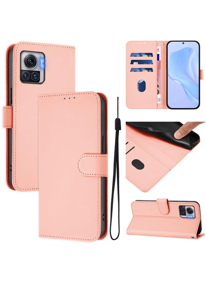 S-TOP Case For Motorola Moto X30 Pro 5G Skin Feel Solid Color Leather Phone Case with Lanyard - Image 1