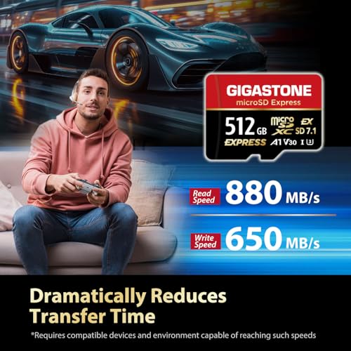 Gigastone 【Designed for Switch 2】 GIGASTONE 512GB microSD Express, R/W 880/650MB/s Compatible with Nintendo-Switch 2, SD 7.1, Professional Camera, A1 V30, with SD Adapter and USB C Card Reader - Image 2